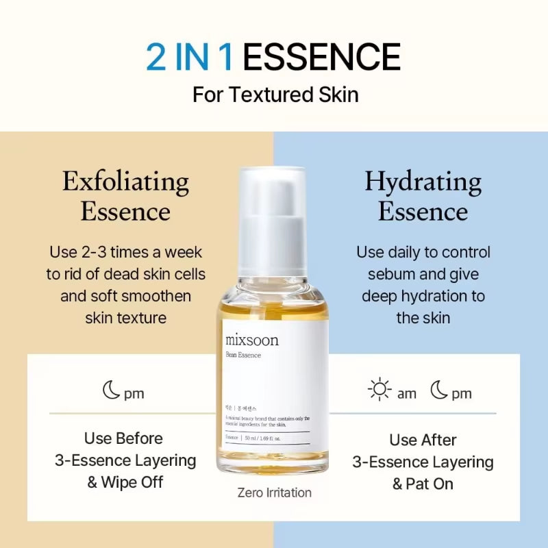 Mixsoon Bean Essence Exfoliating Facial Serum Hyaluronic Acid Hydrating, Moisturizing and Antioxidant Essence Korean Skin Care