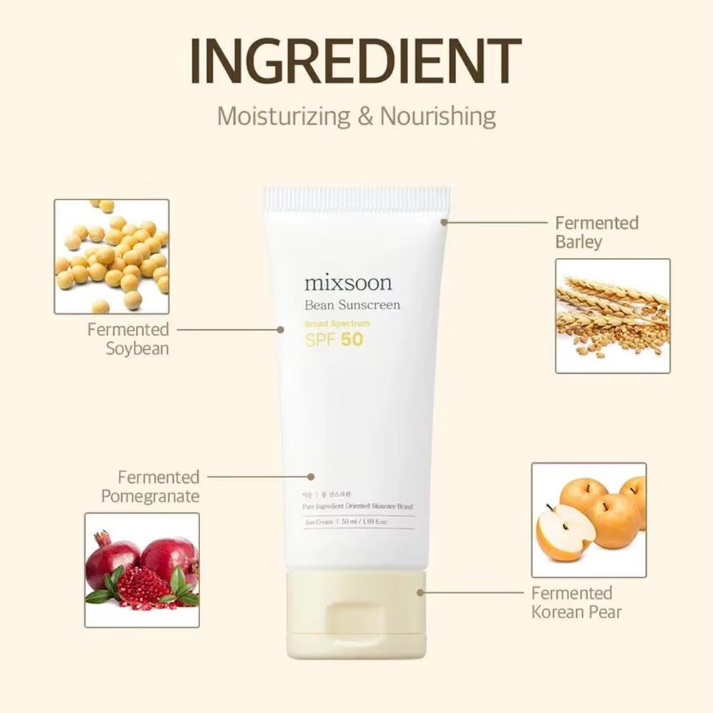 Mixsoon Bean Sunscreen with Soy Extract Alcohol-Free Gentle on Skin SPF 50 UVA/UVB Protection Airy Texture Lightweight