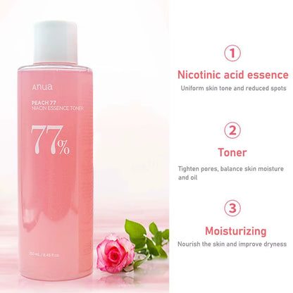 Anua Peach Niacin 77% Toner Niacinamide Essence Moisturizing, Spot Removing Nourishing Skin Daily Skincare Water 250Ml