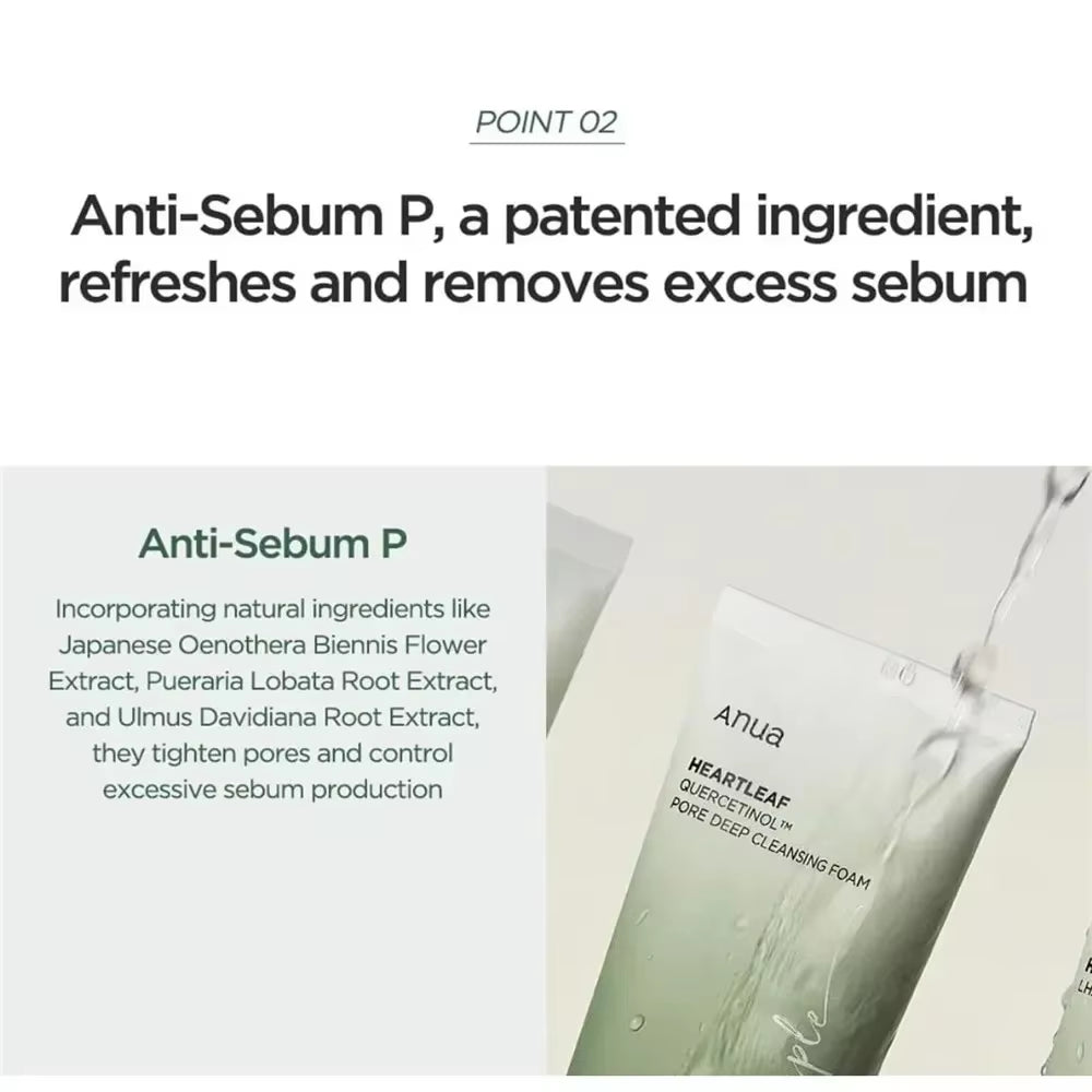 ANUA Heartleaf Quercetin Pore Deep Cleansing Foam, Cleanser, Double Cleanse, BHA, Hyaluronic Acid, Cleanser, Korean Skincare